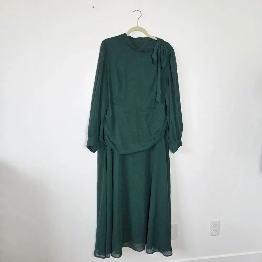 Shein 2XL Emerald Green Maxi Dress Puff Sleeve Bow Tie Formal Cocktail Blacktie